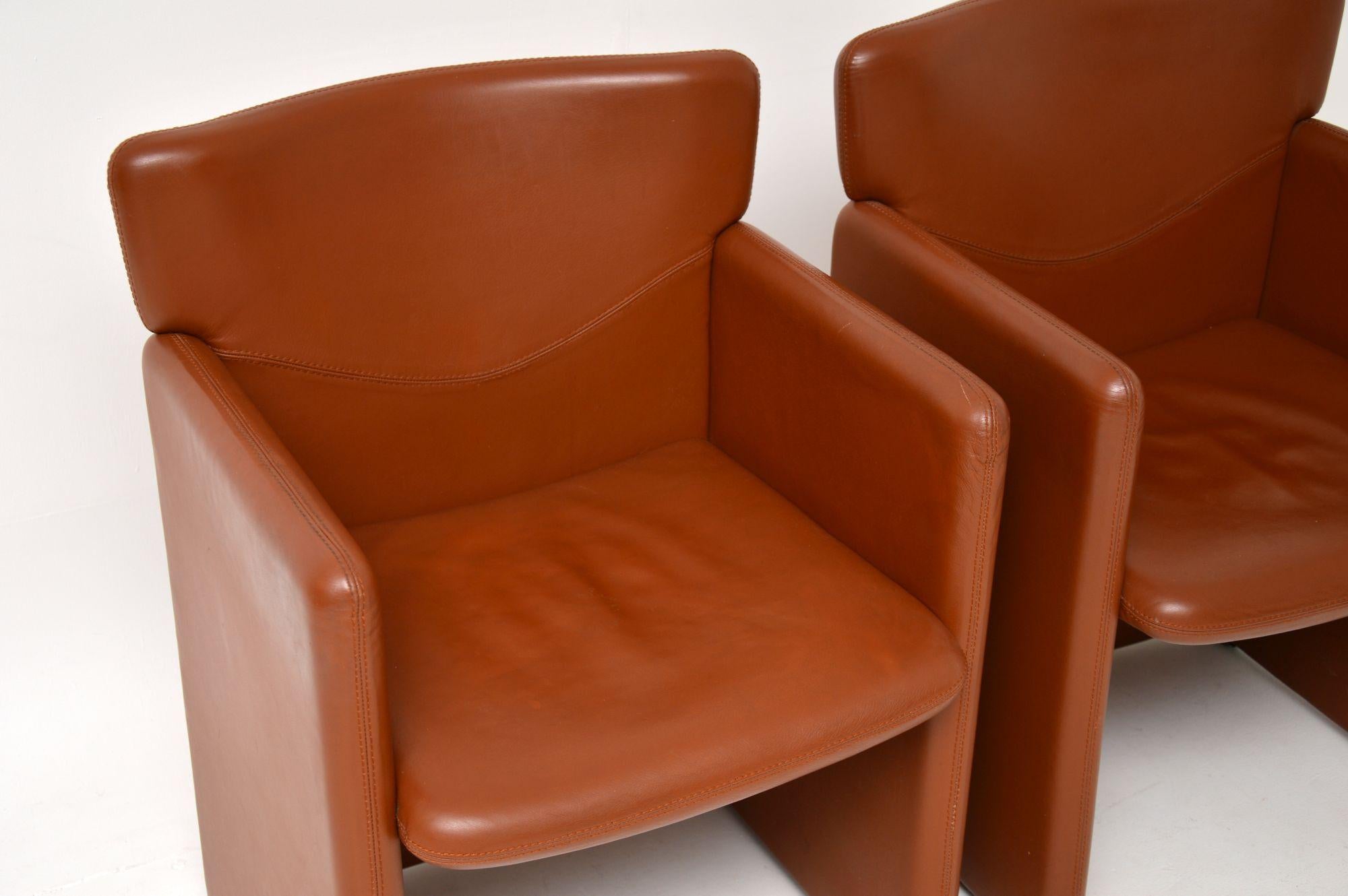 Mid-Century Modern 1970's Pair of Vintage Leather Armchairs