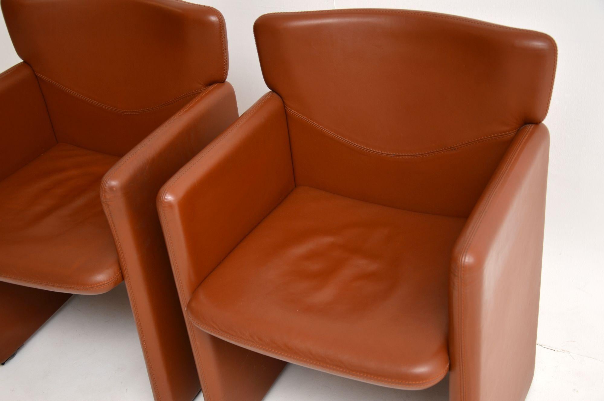 English 1970's Pair of Vintage Leather Armchairs