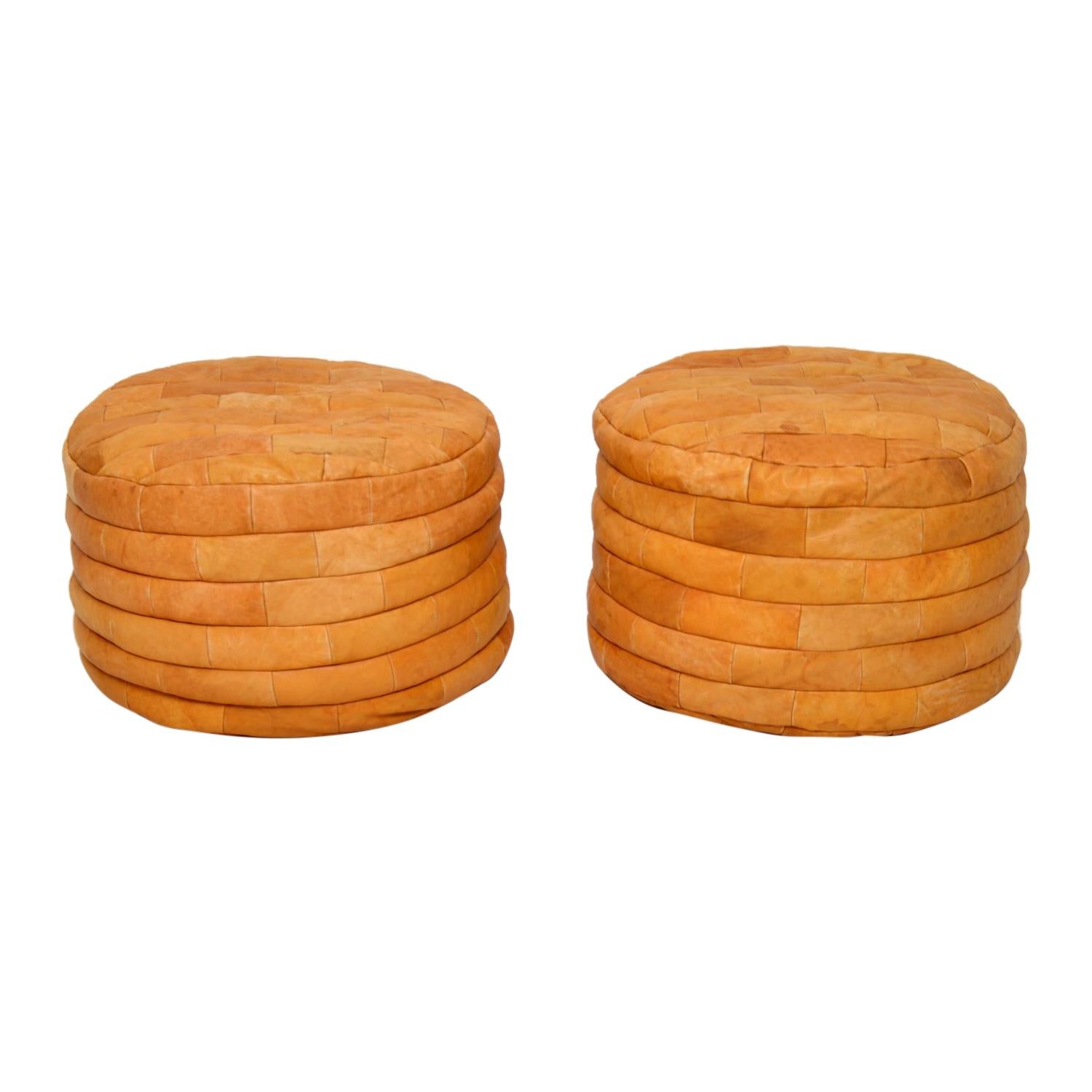 1970s Pair of Vintage Leather Bean Bag Stools by De Sede