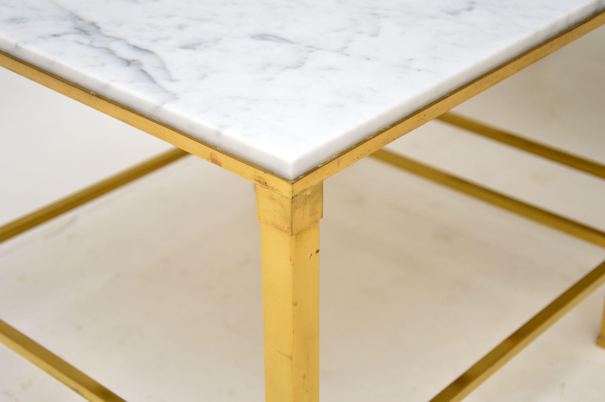 1970's Pair of Vintage Marble & Brass Side Tables For Sale 2