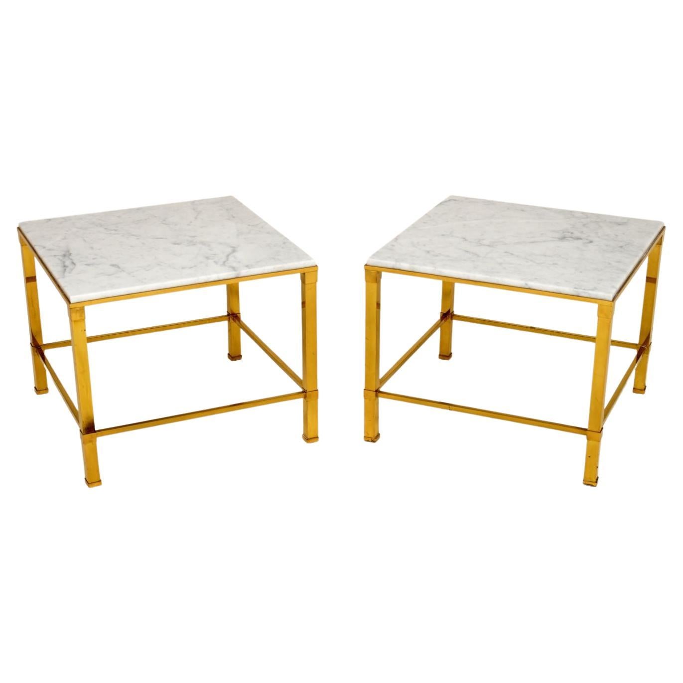 1970's Pair of Vintage Marble & Brass Side Tables For Sale