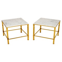 1970's Pair of Vintage Marble & Brass Side Tables
