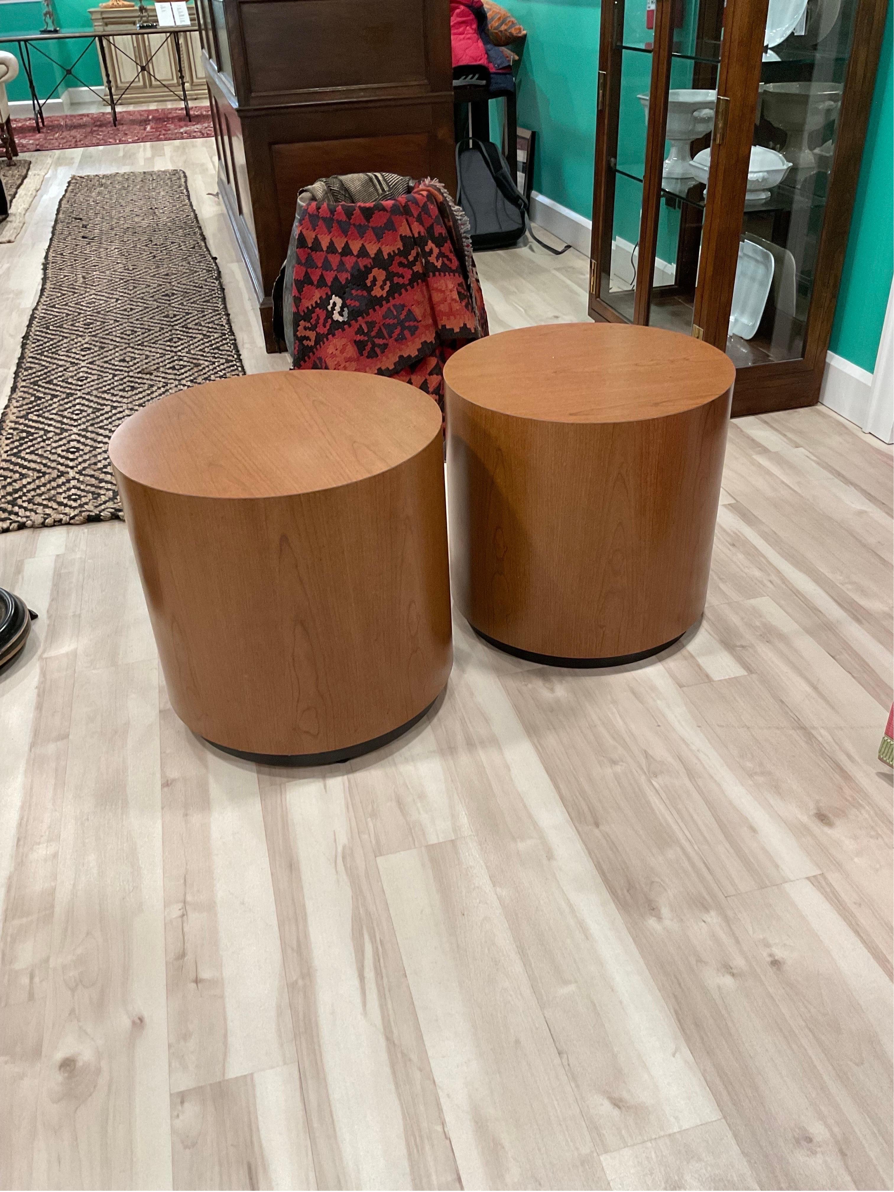 1970s Pair of Vintage Round Laminate Side Tables with Plinth Bases 5