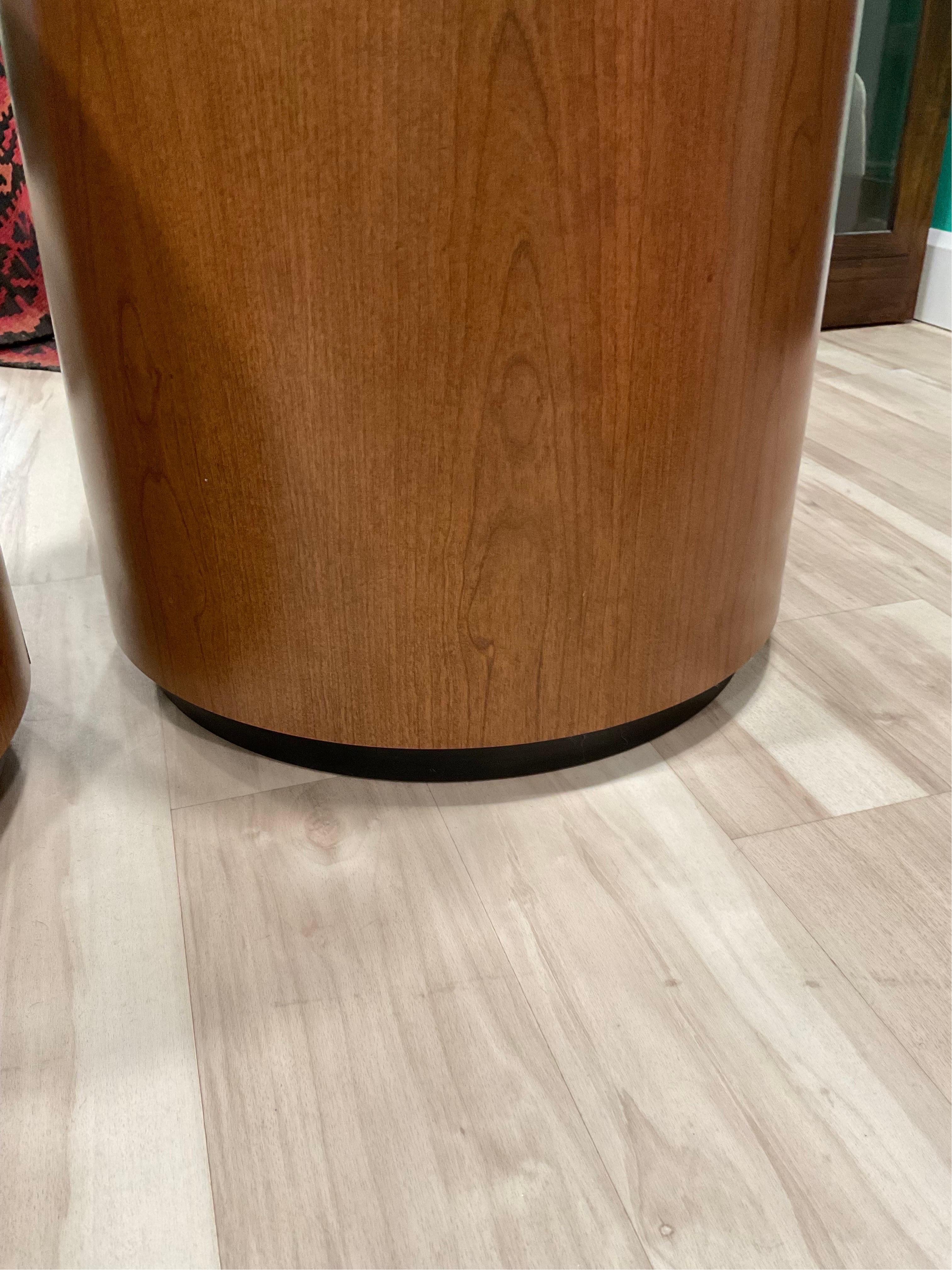 American 1970s Pair of Vintage Round Laminate Side Tables with Plinth Bases