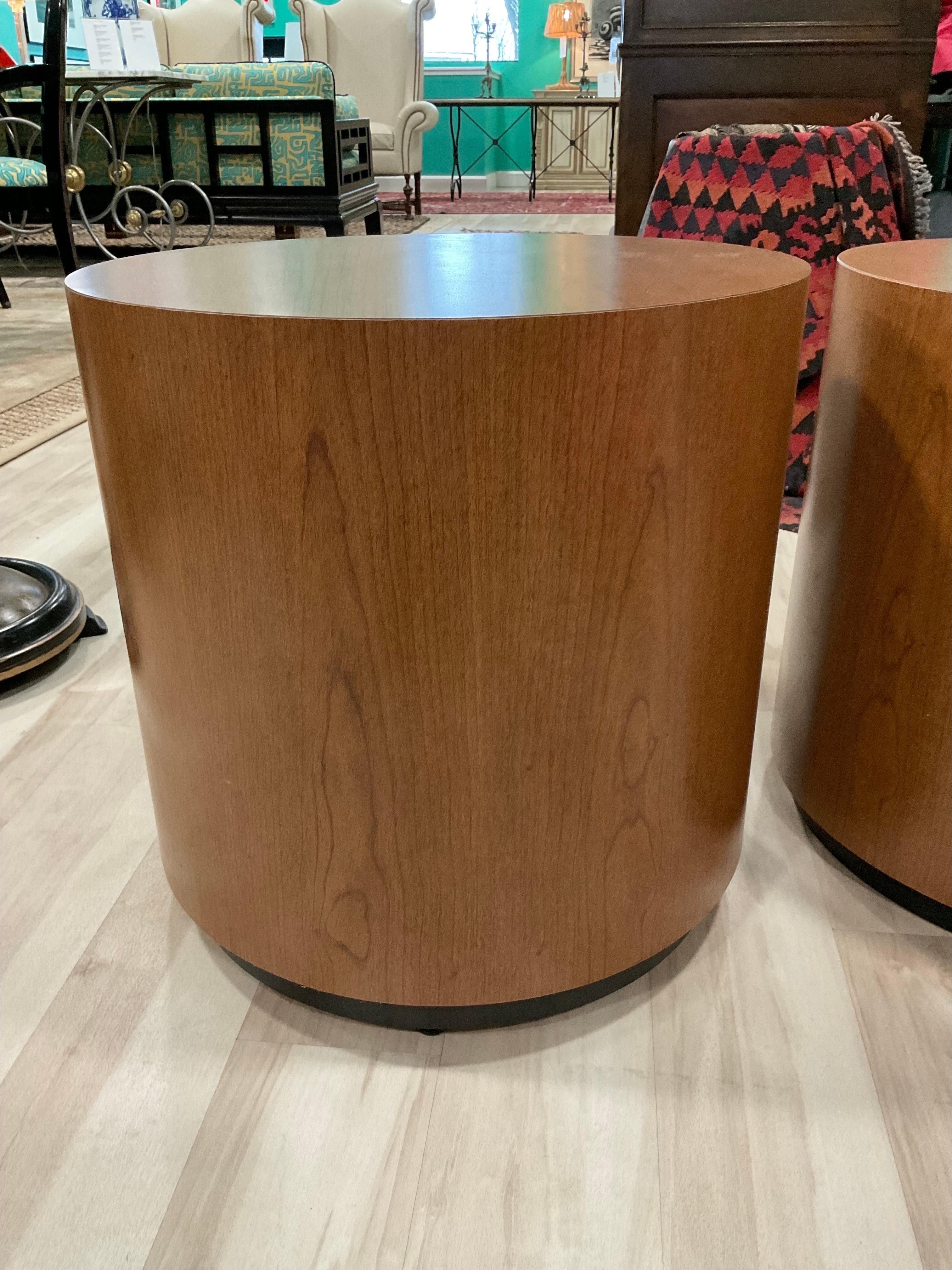 Late 20th Century 1970s Pair of Vintage Round Laminate Side Tables with Plinth Bases