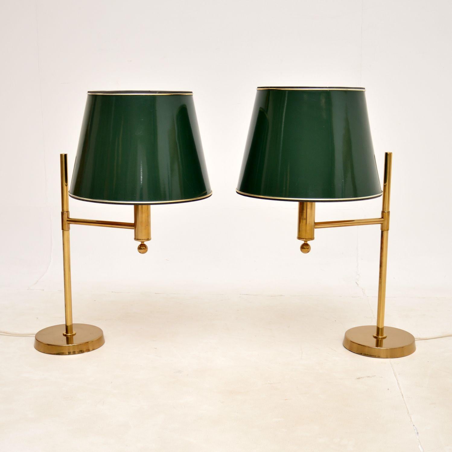 1970s Pair of Vintage Swedish Brass Table Lamps by Bergboms In Good Condition In London, GB
