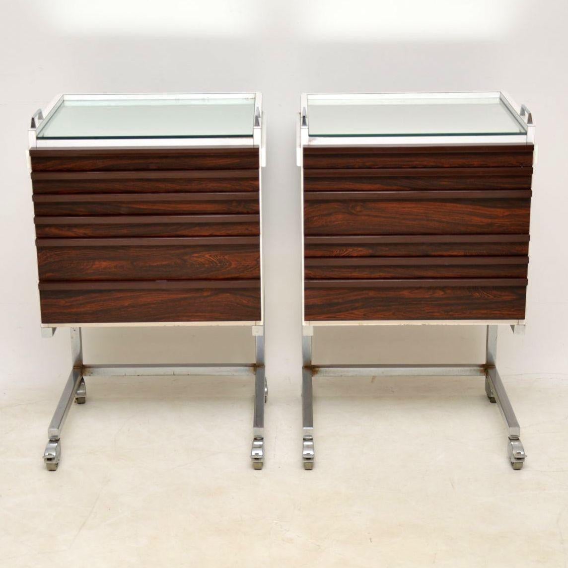A beautiful and unusual pair of vintage chests, these date from the 1970s and are very versatile. They could be used as bedside chests, in a lounge or office. They are nicely finished on the back, so can be used free standing. They are in great