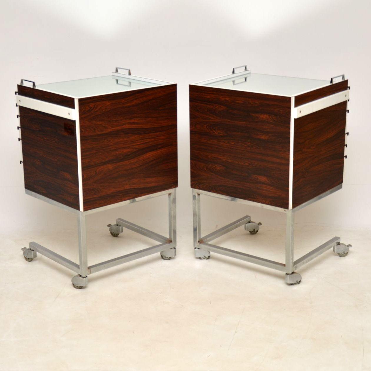 Mid-Century Modern 1970s Pair of Vintage Wood and Chrome Chests