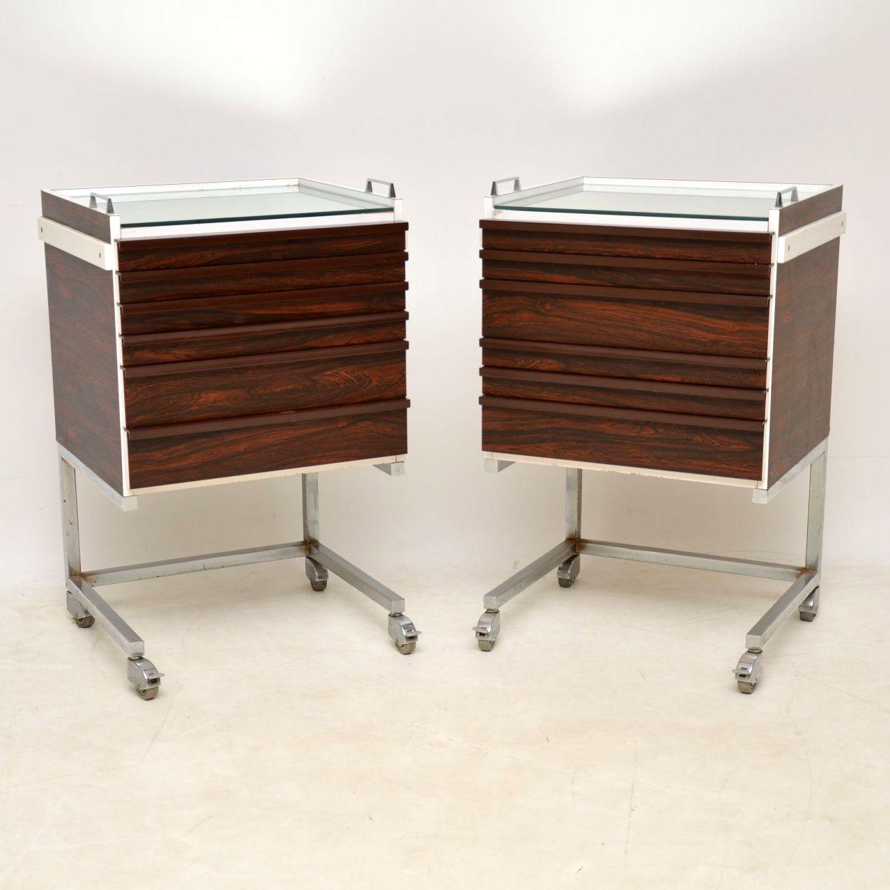 European 1970s Pair of Vintage Wood and Chrome Chests