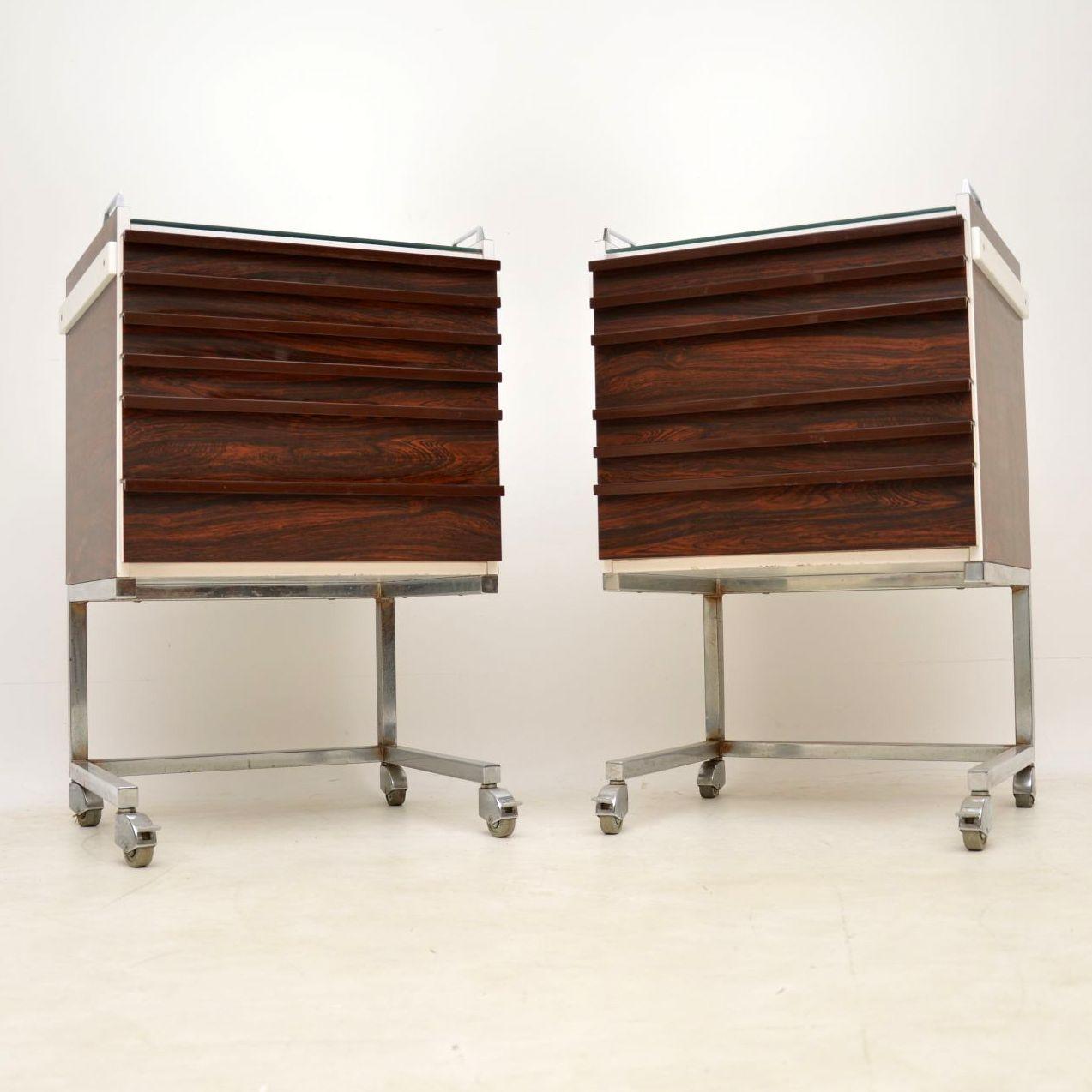 1970s Pair of Vintage Wood and Chrome Chests In Good Condition In London, GB