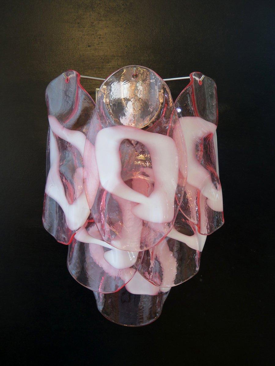 1970s Pair of Vistosi Pink & White Murano Wall Lights 4