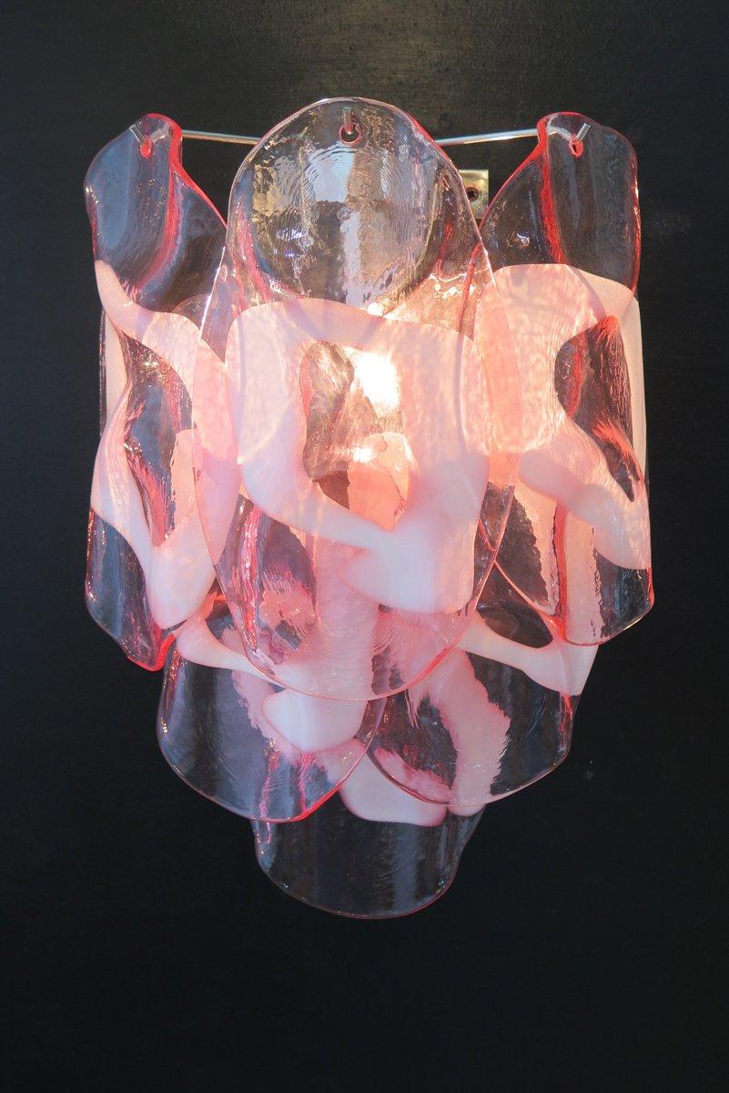 1970s Pair of Vistosi Pink & White Murano Wall Lights In Excellent Condition In Melbourne, VIC