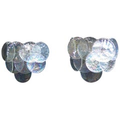 1970s Pair of Vistosi Sconces, 10 Iridescent Murano Glasses