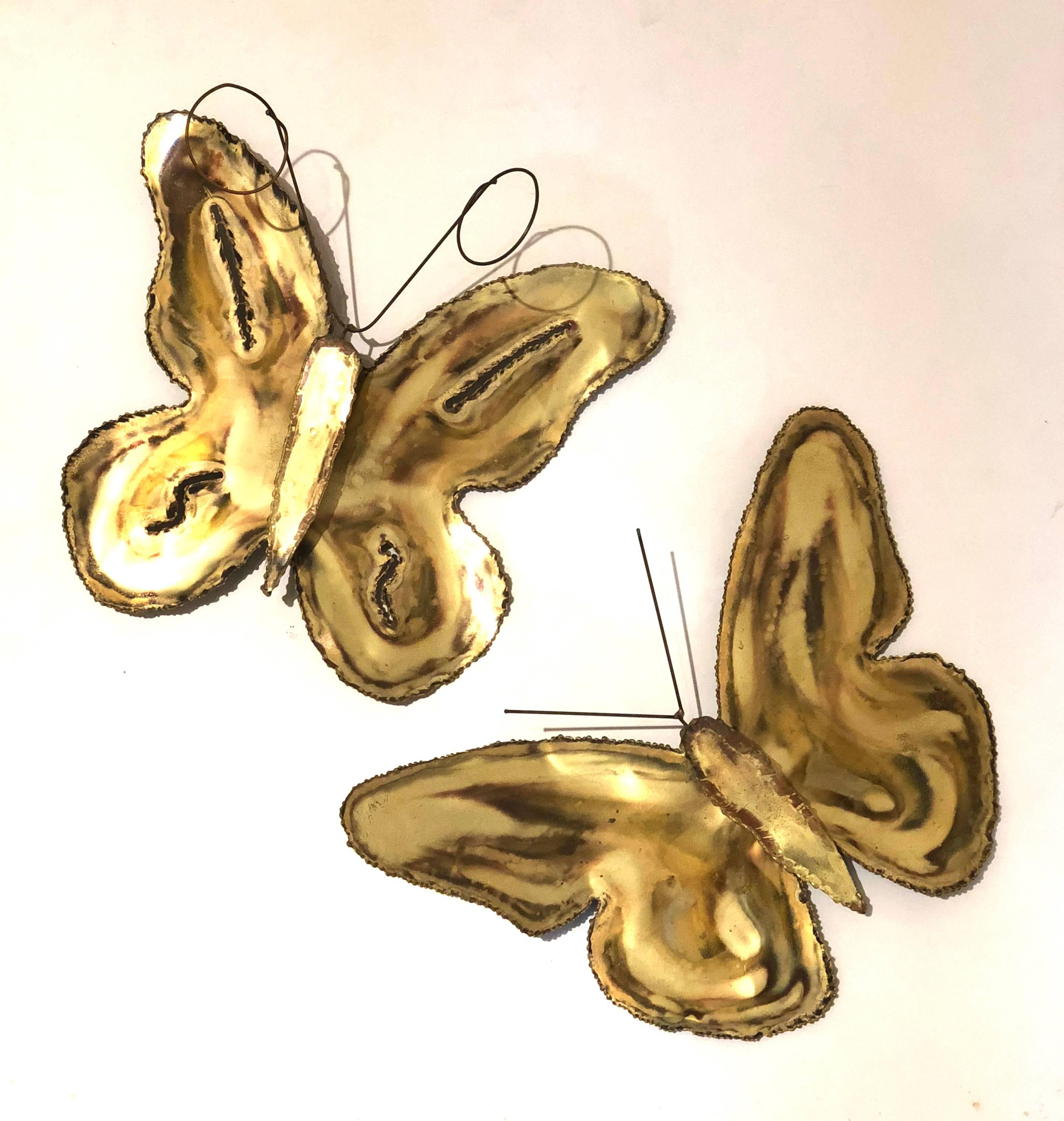 American 1970s Pair of Wall Hanging Metal Butterflies in the Style of Jere