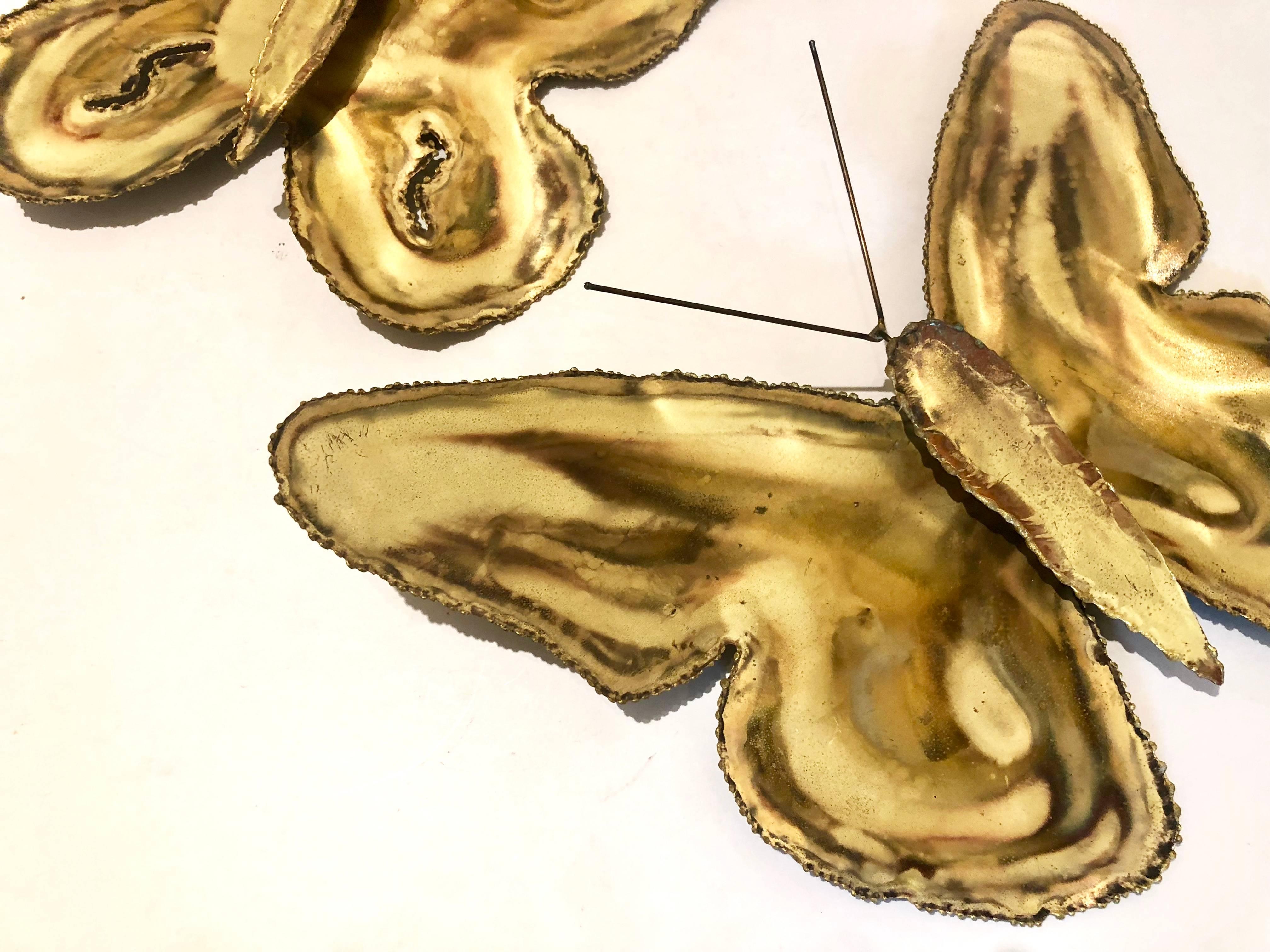1970s Pair of Wall Hanging Metal Butterflies in the Style of Jere In Excellent Condition In San Diego, CA