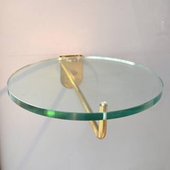 1970s Pair of Wall-Mounted Round Glass and Brass Shelves or Side Tables