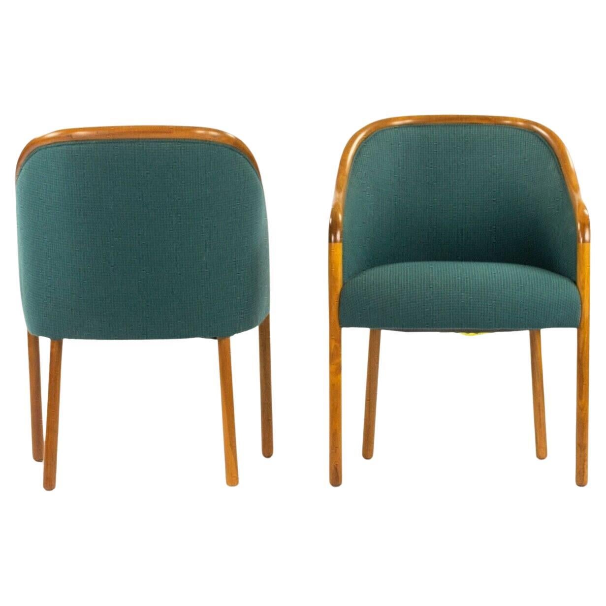 1970s Pair of Ward Bennett for Brickel Associates Arm Chairs in Green Fabric