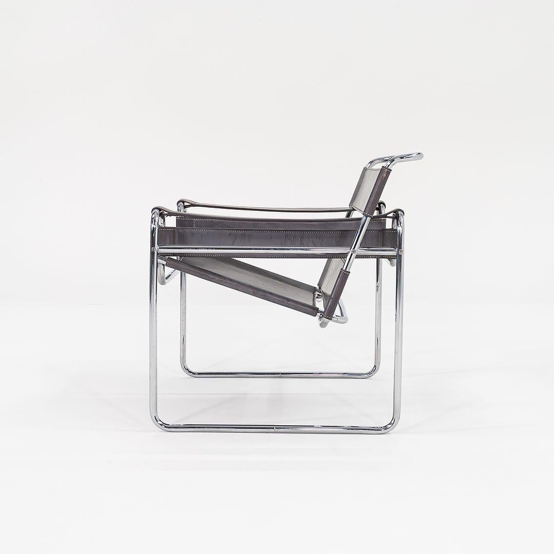 Fin du 20e siècle Paire de chaises Wassily des années 1970 par Marcel Breuer pour Knoll en cuir gris modèle B3 en vente