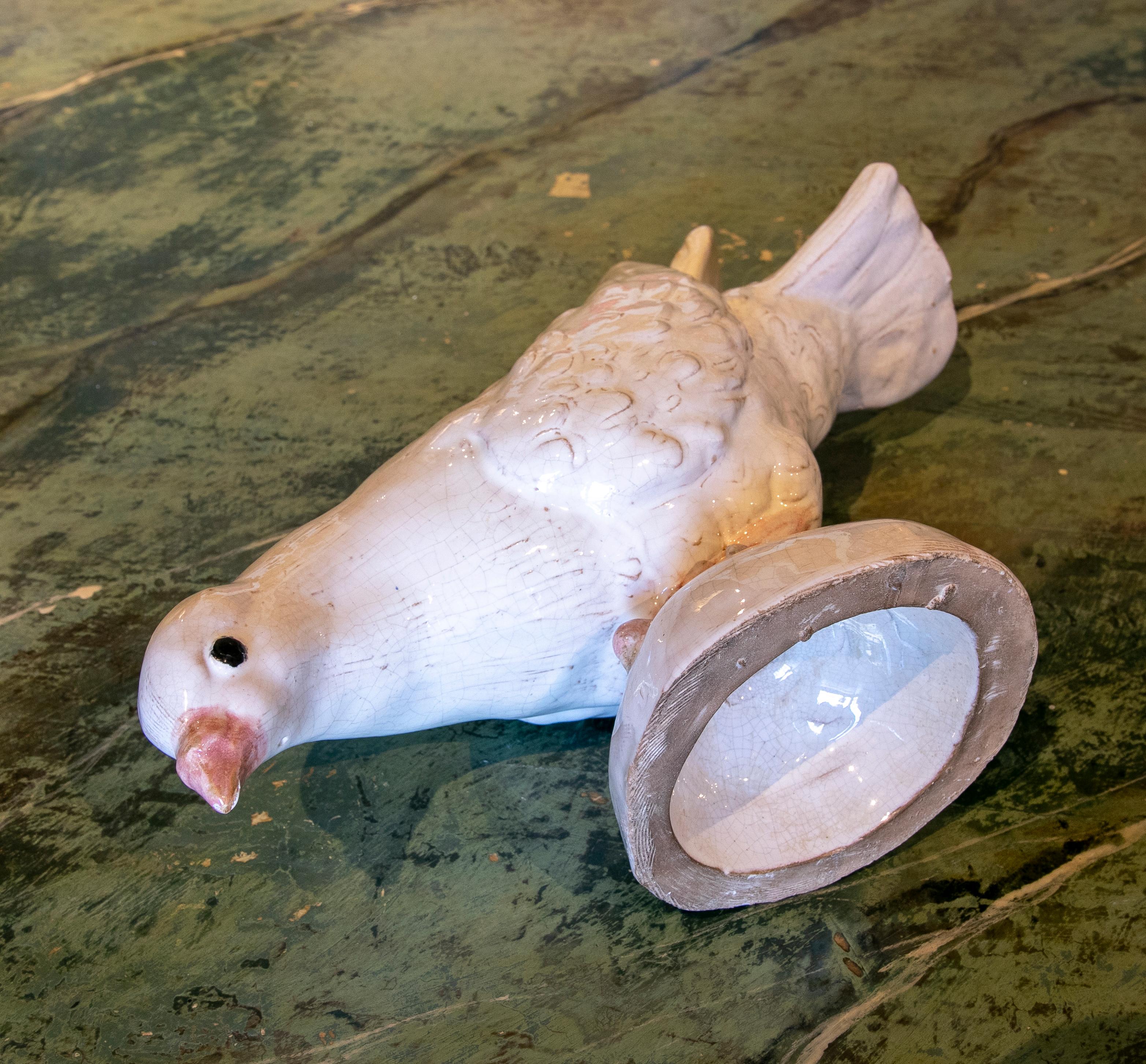 1970s Pair of White Glazed Ceramic Sculptures of Pigeons  6