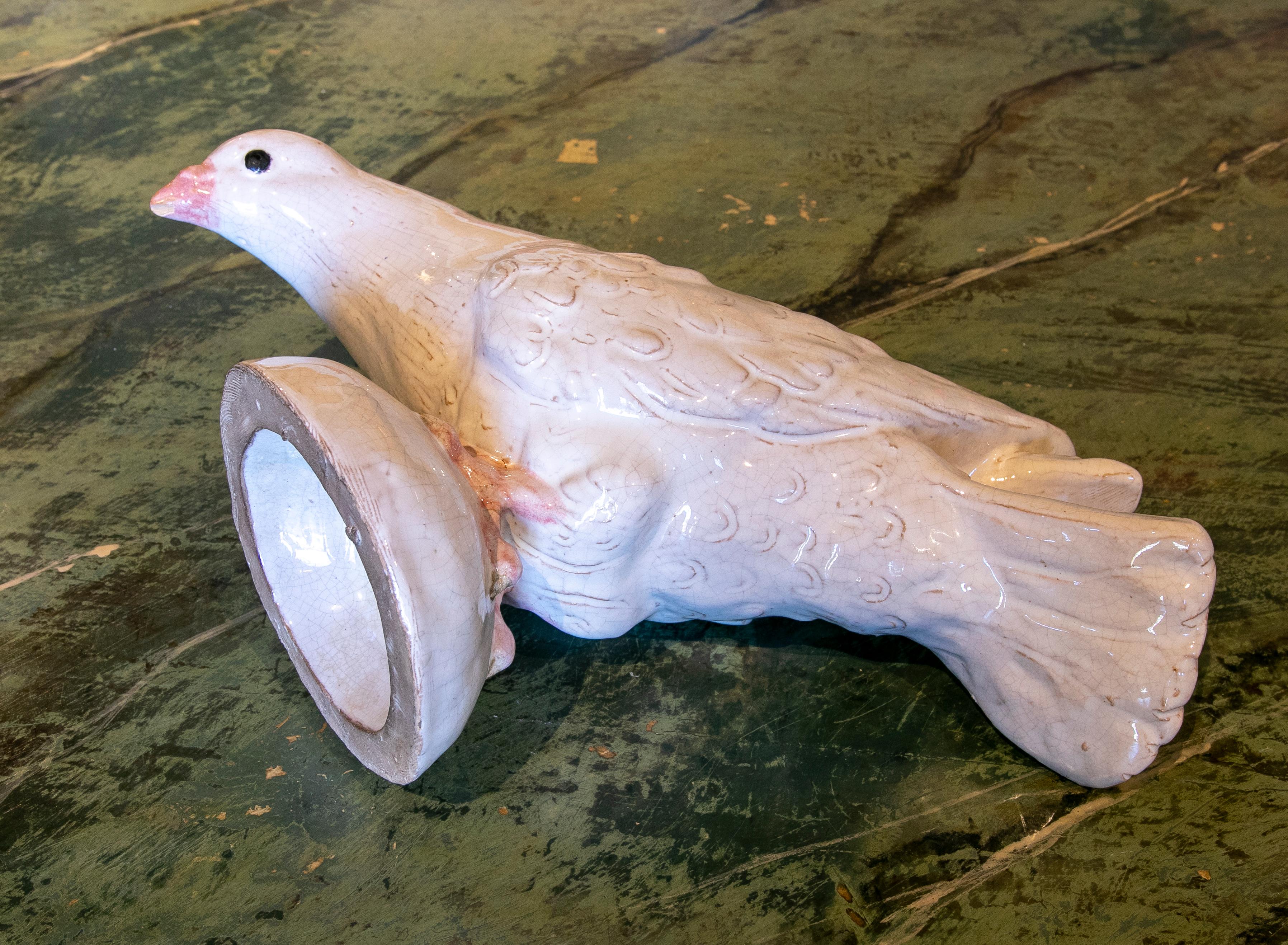 1970s Pair of White Glazed Ceramic Sculptures of Pigeons  7