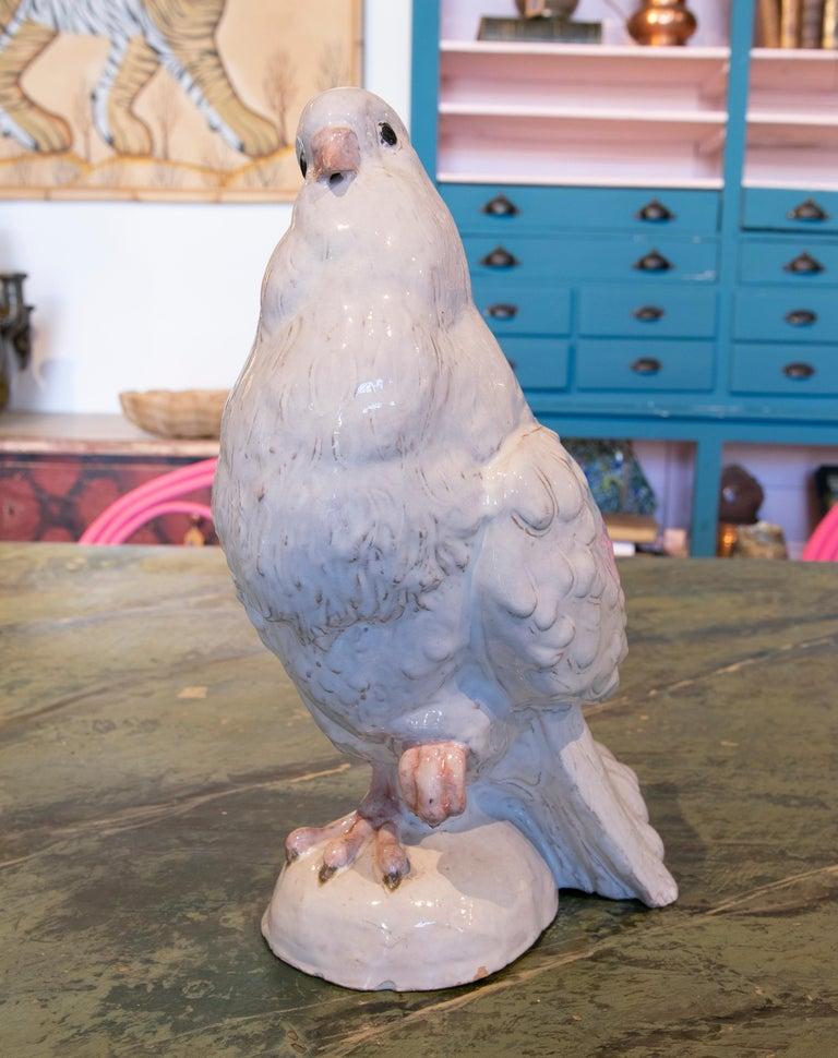 1970s Pair of White Glazed Ceramic Sculptures of Pigeons  8