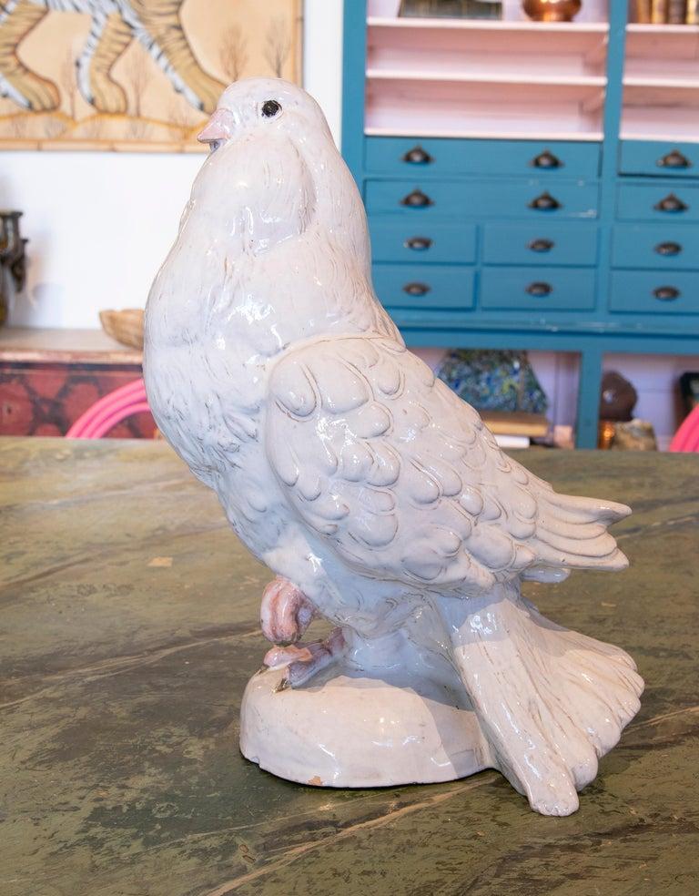 1970s Pair of White Glazed Ceramic Sculptures of Pigeons  9