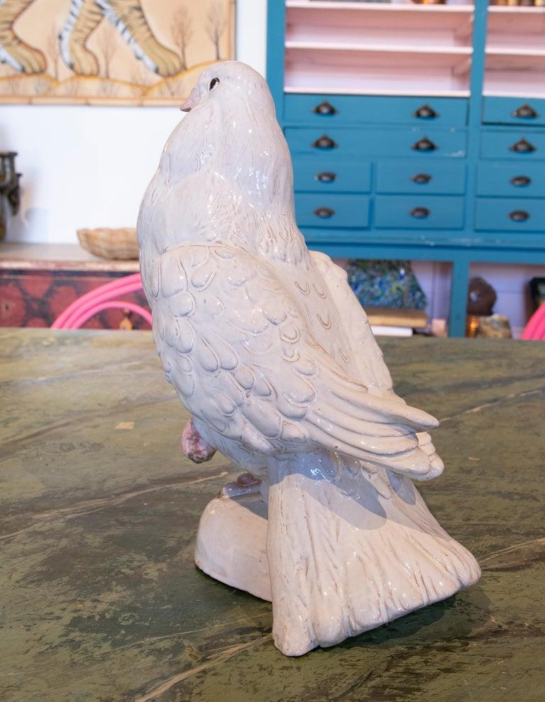 1970s Pair of White Glazed Ceramic Sculptures of Pigeons  10