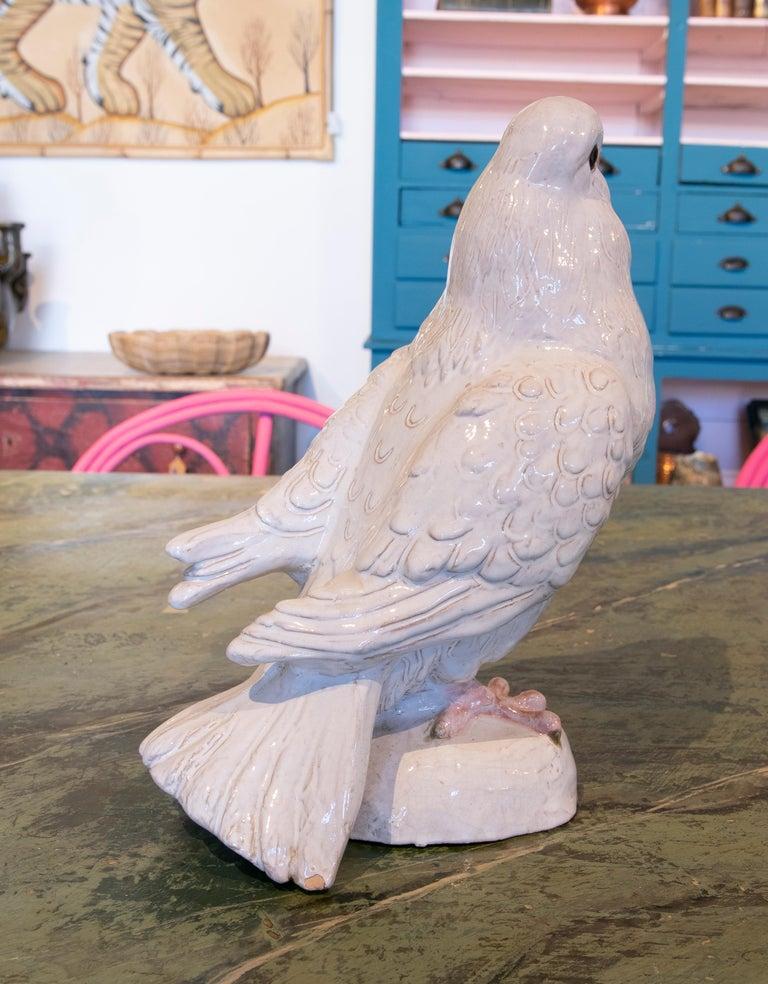 1970s Pair of White Glazed Ceramic Sculptures of Pigeons  11