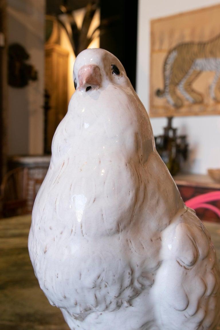 1970s Pair of White Glazed Ceramic Sculptures of Pigeons  12