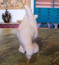 1970s Pair of White Glazed Ceramic Sculptures of Pigeons