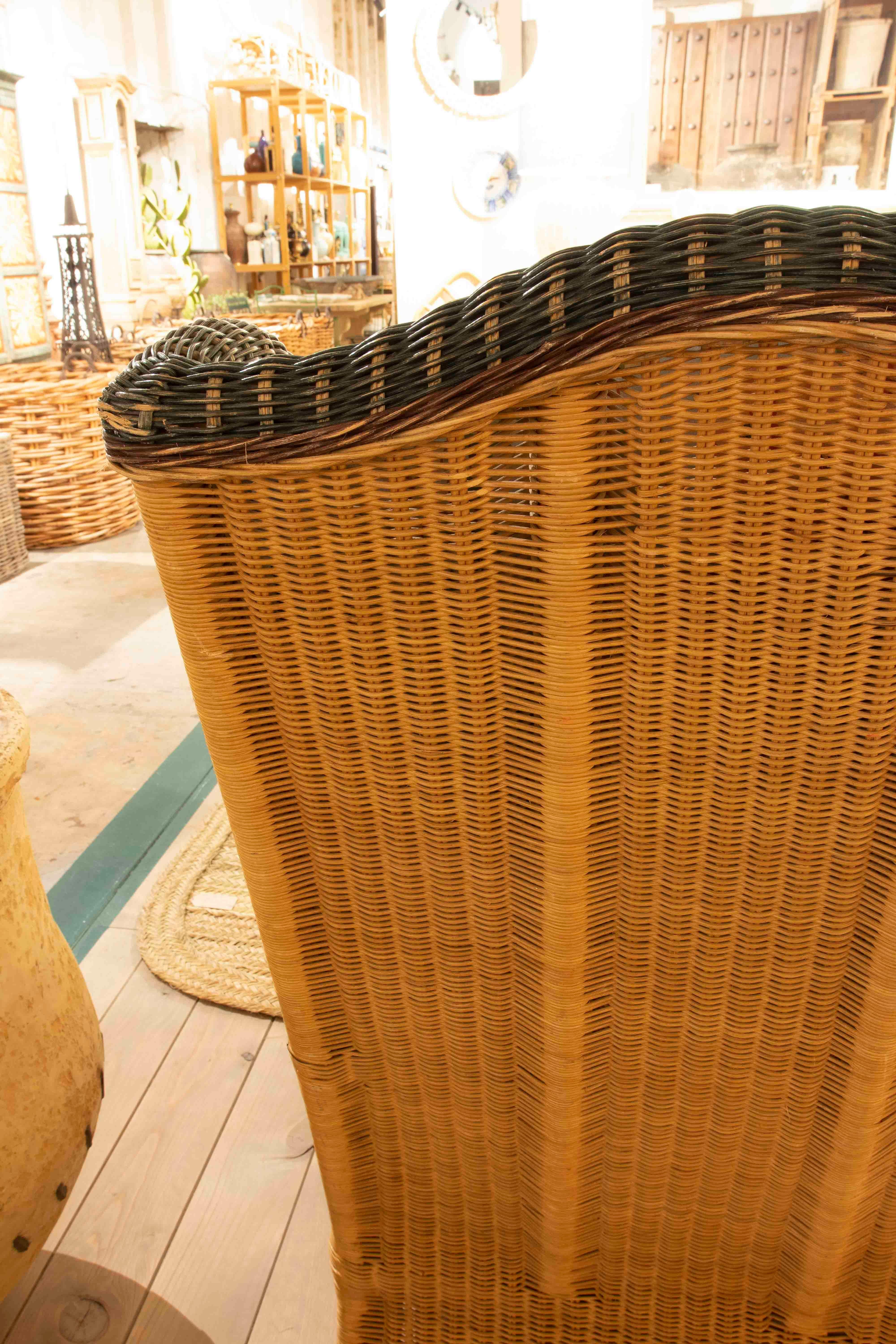 1970s Pair of Wicker Wingback Armchairs Newly Upholstered 3
