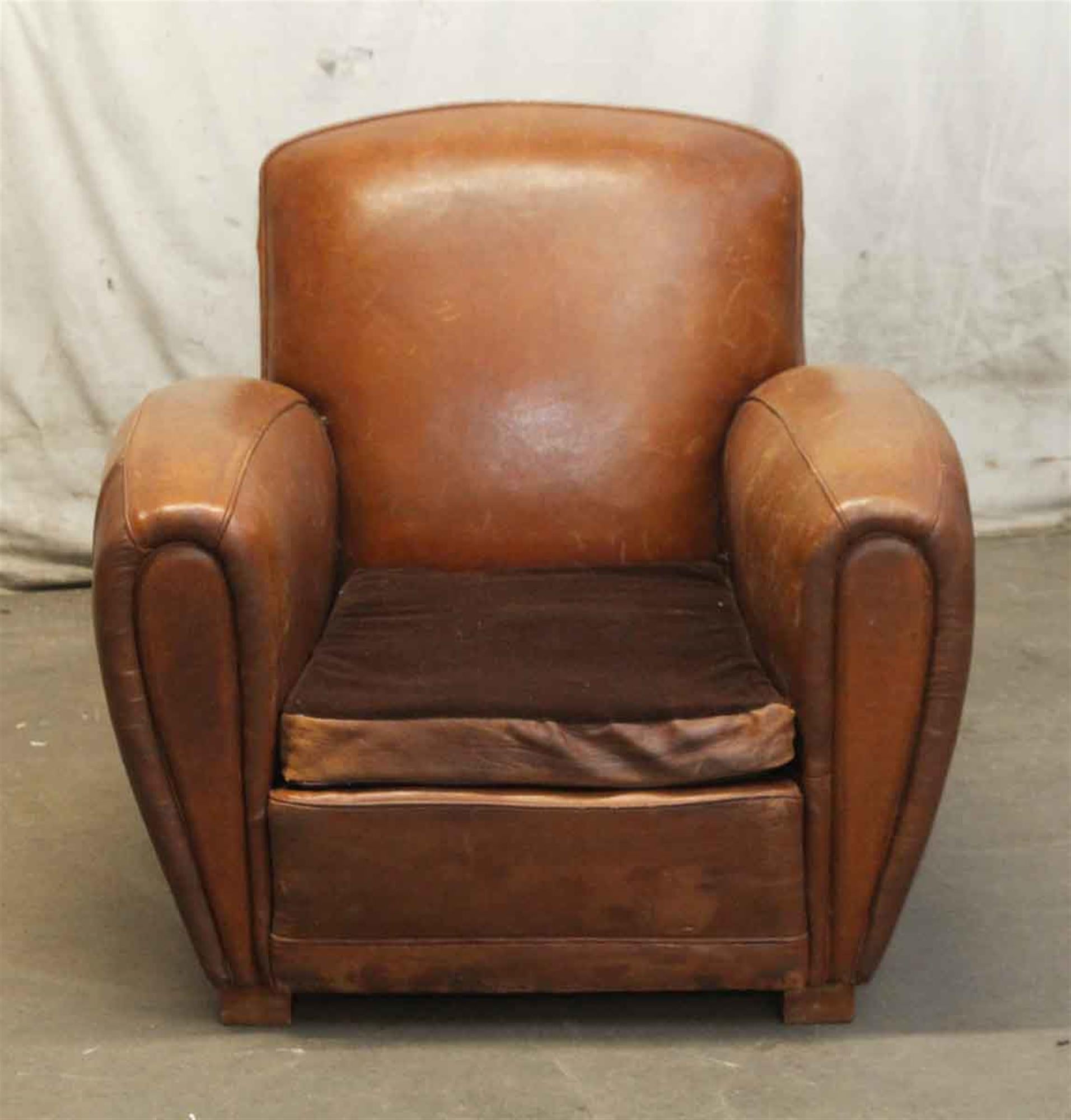 Late 20th Century 1970s Pair of Wide French Leather Club Chairs