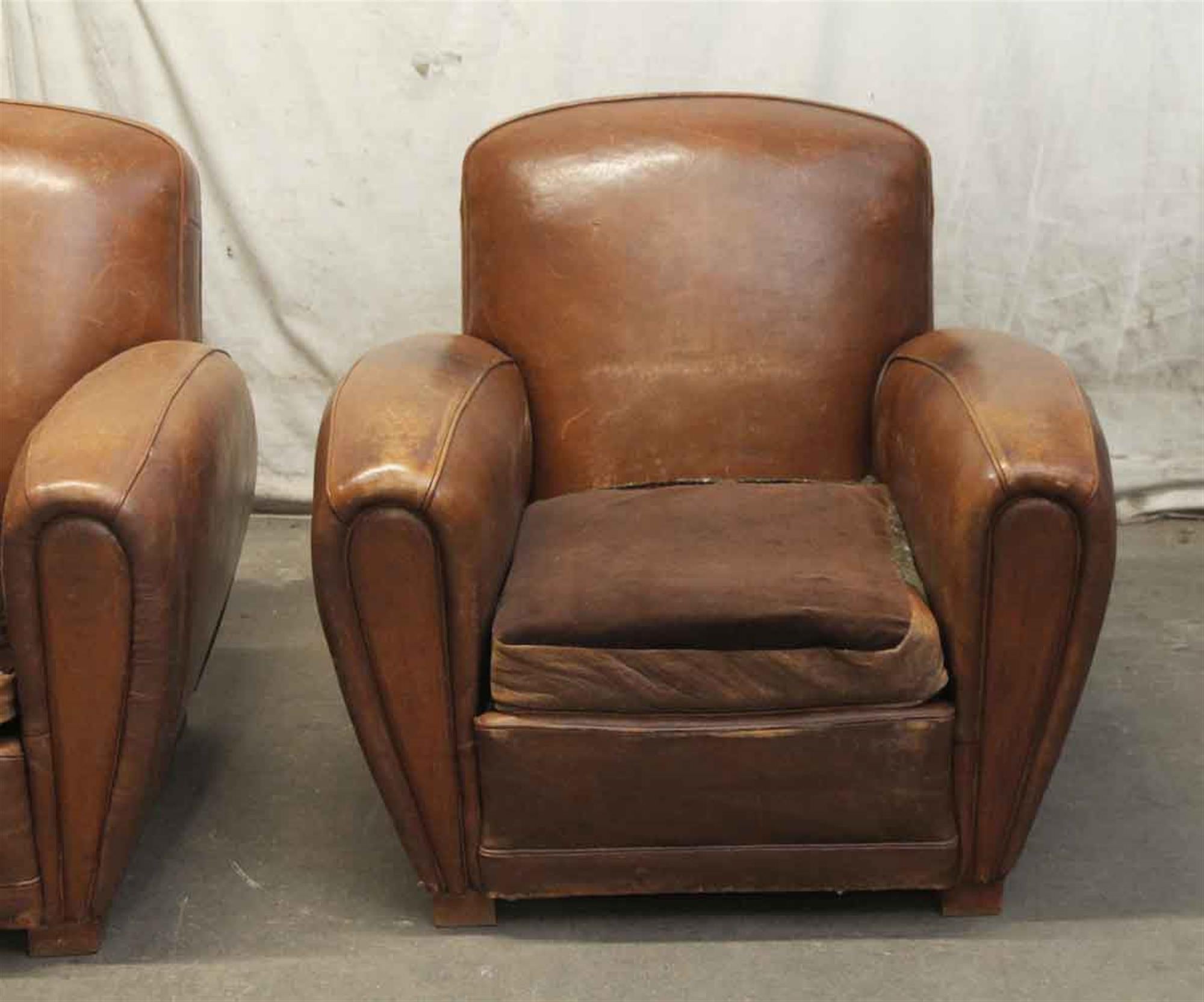 1970s Pair of Wide French Leather Club Chairs 1