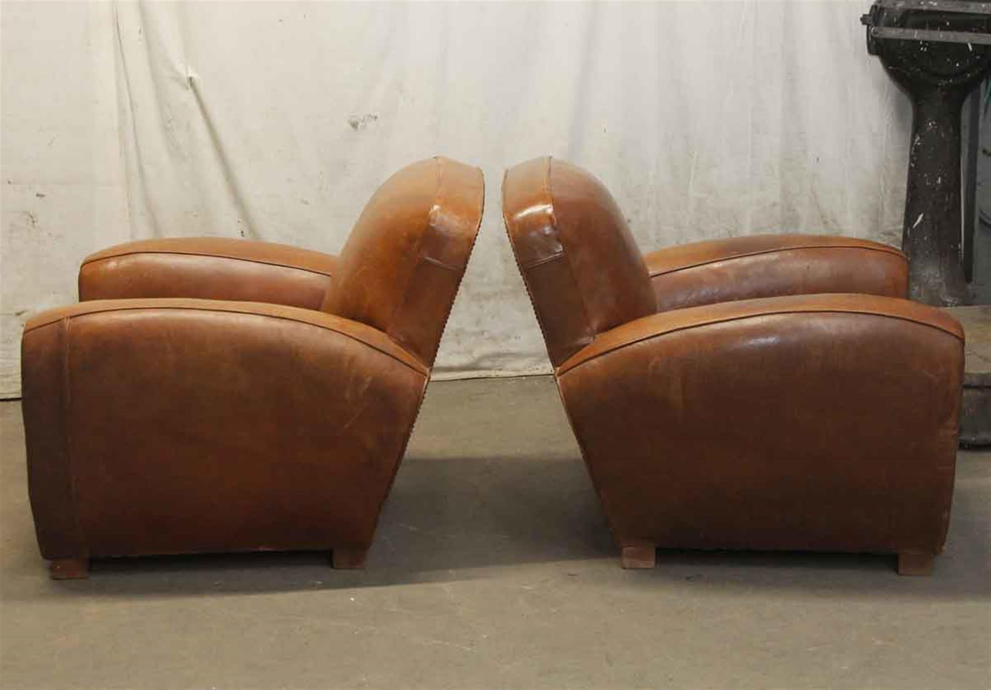 1970s Pair of Wide French Leather Club Chairs 2