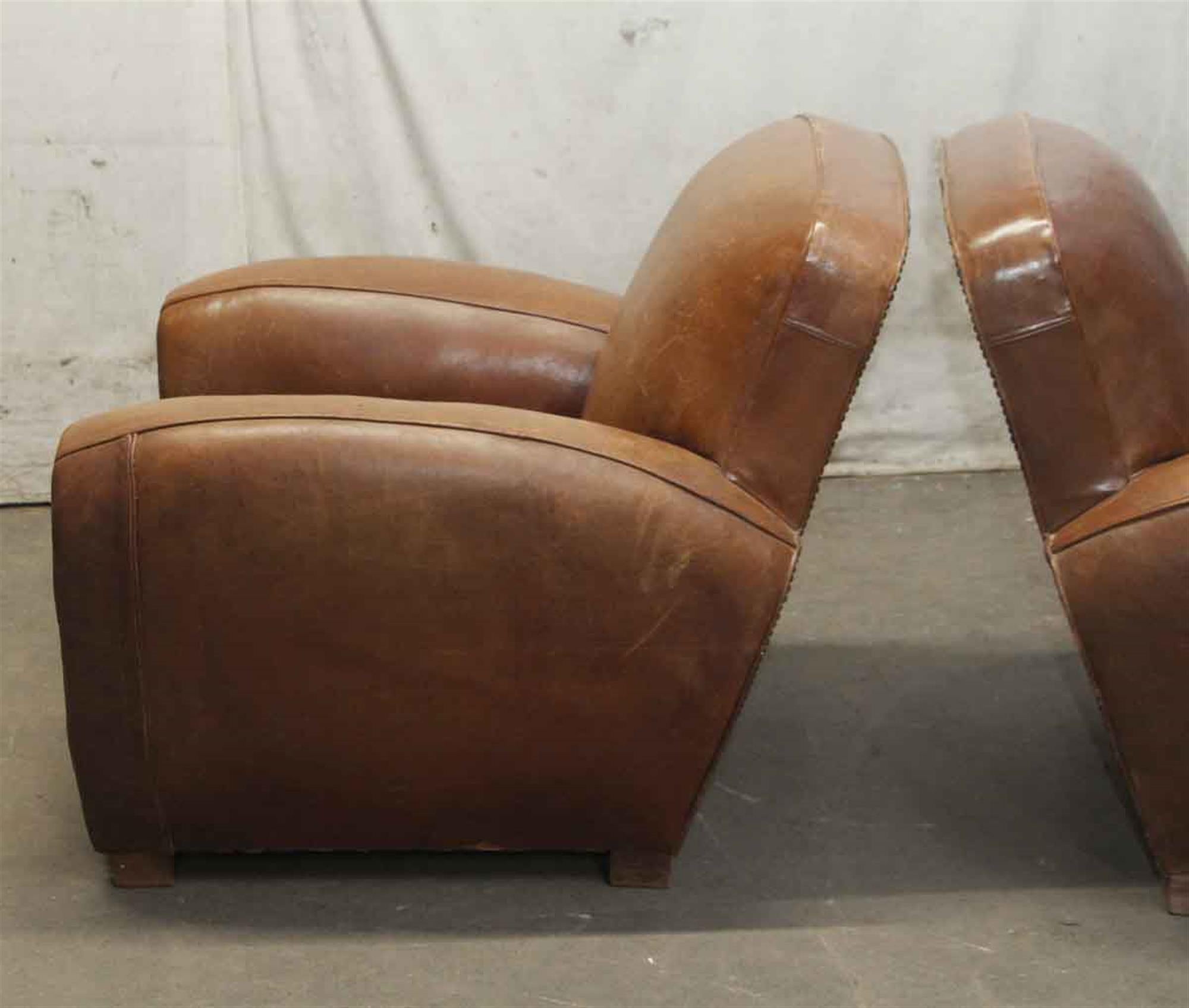 1970s Pair of Wide French Leather Club Chairs 3
