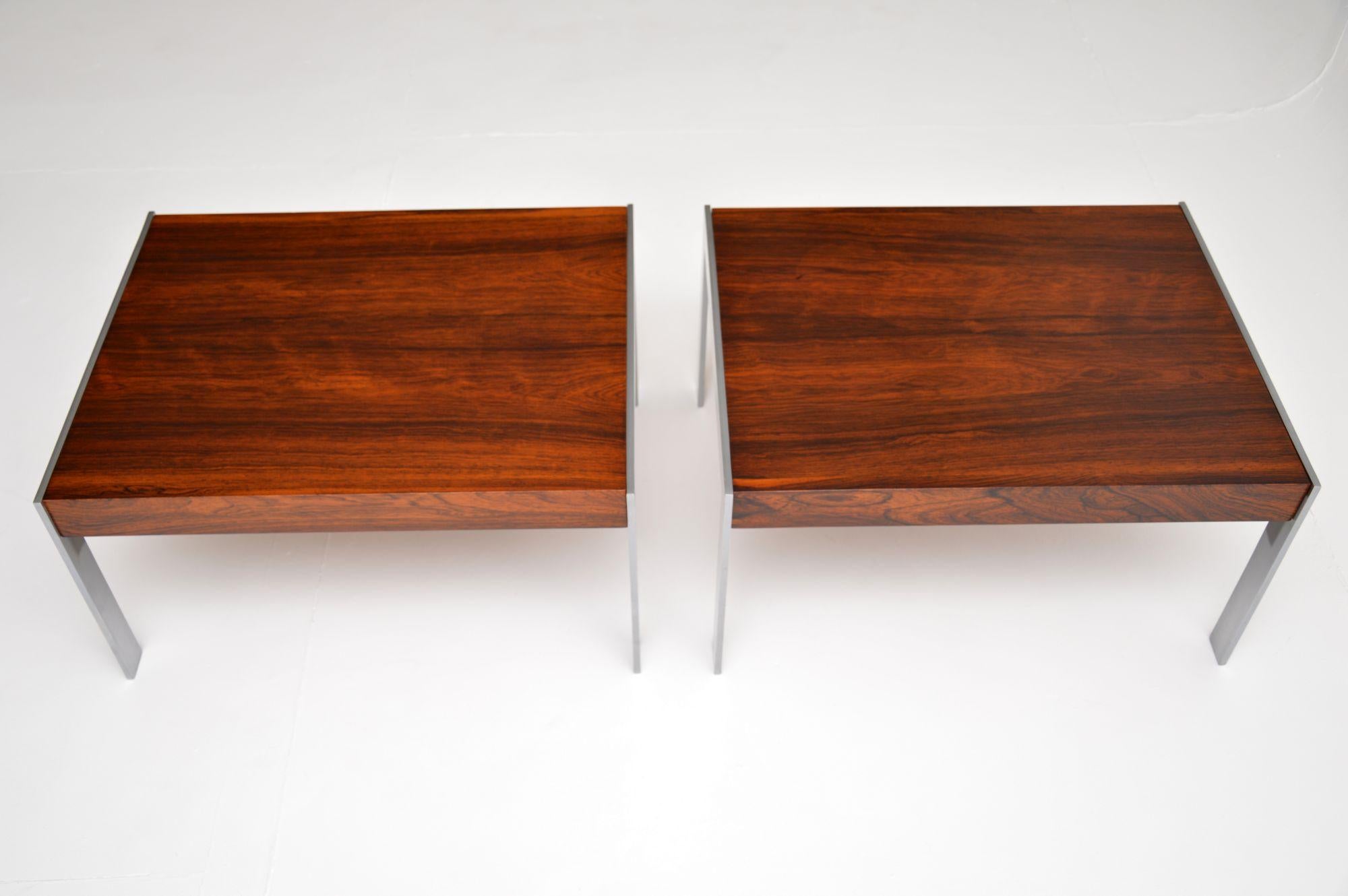 1970's Pair of Wood & Chrome Side Tables by Merrow Associates 4