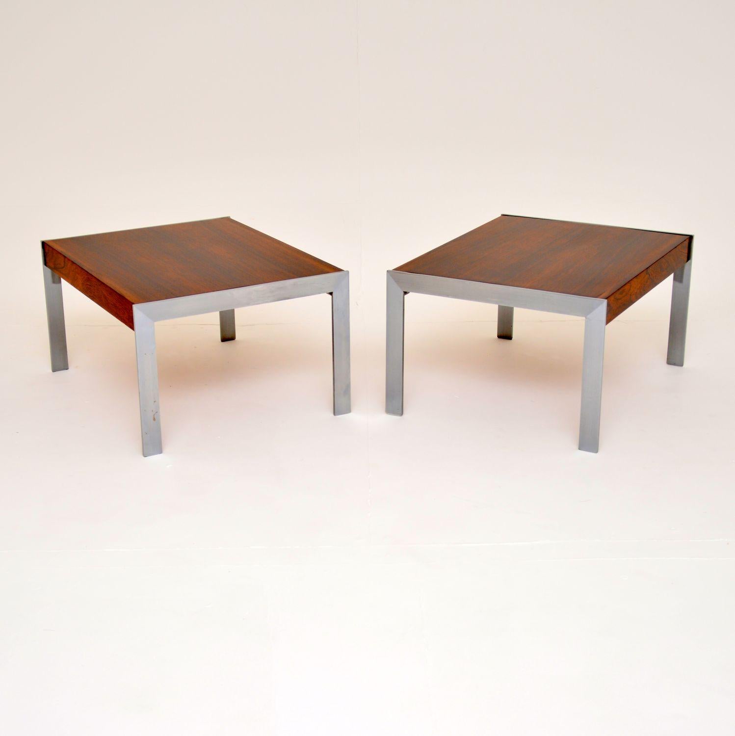 Mid-Century Modern 1970's Pair of Wood & Chrome Side Tables by Merrow Associates