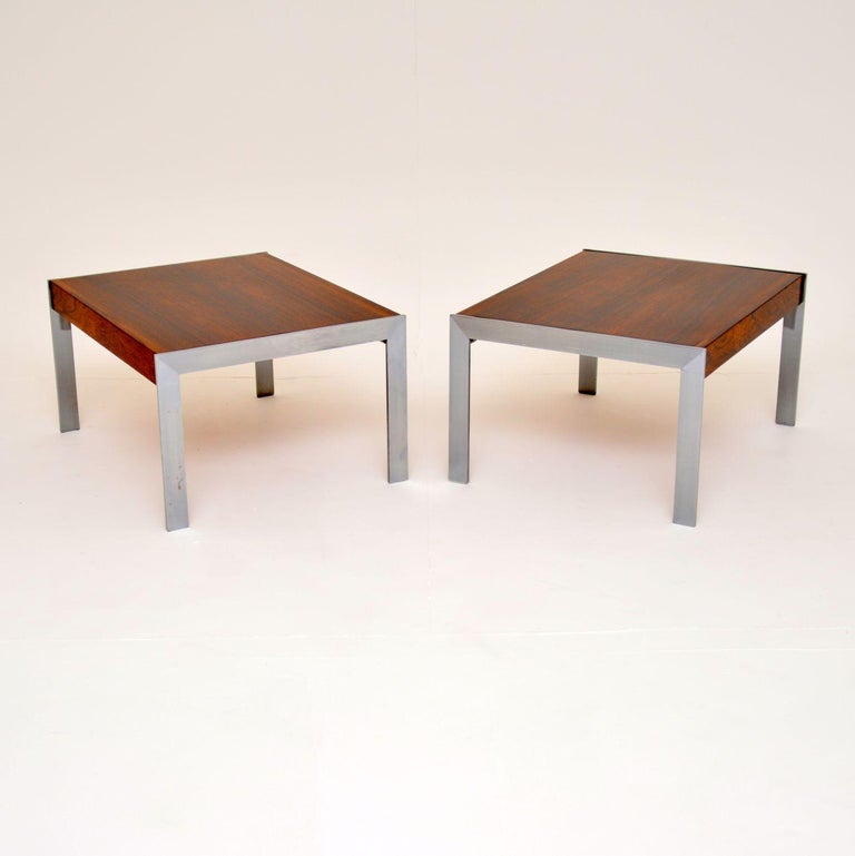1970's Pair of Wood and Chrome Side Tables by Merrow Associates For ...