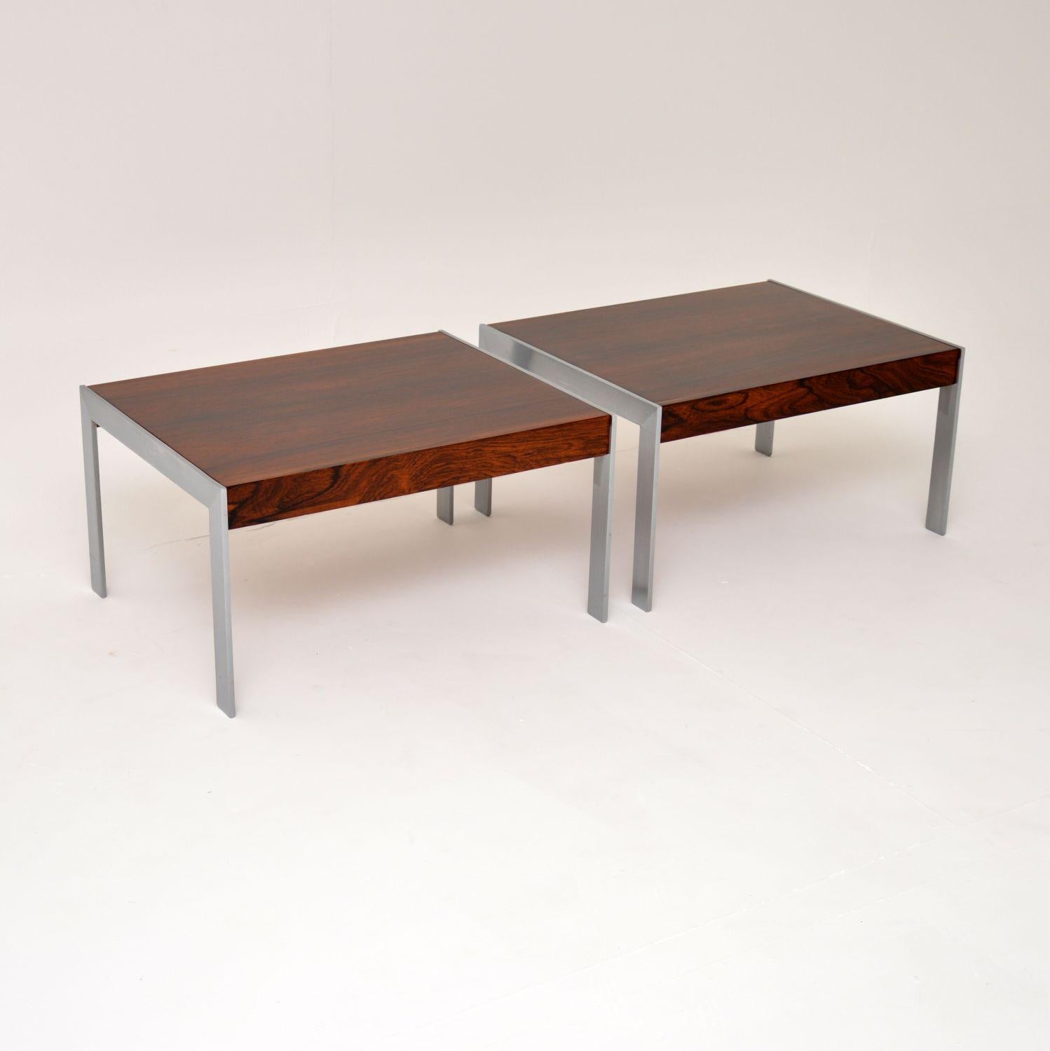 English 1970's Pair of Wood & Chrome Side Tables by Merrow Associates