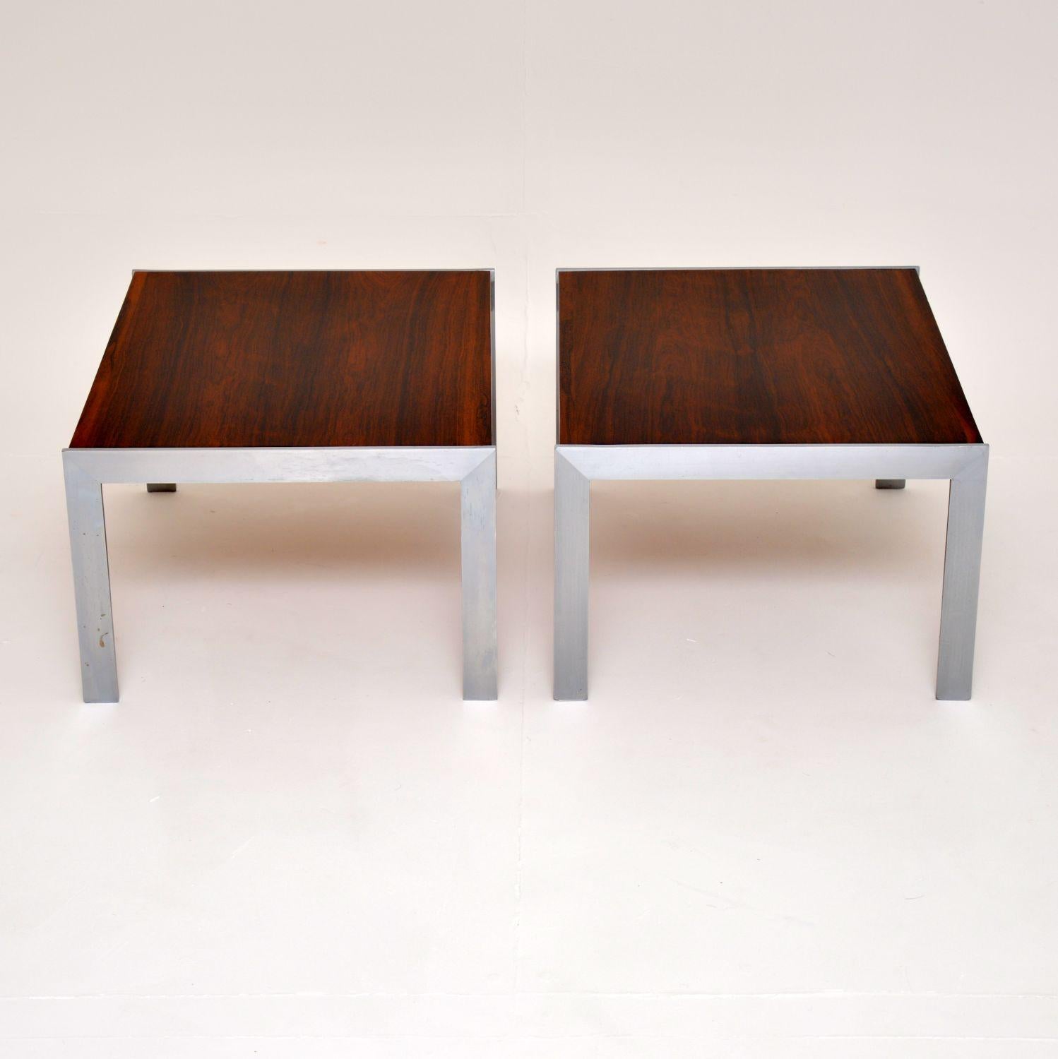 1970's Pair of Wood & Chrome Side Tables by Merrow Associates In Good Condition In London, GB