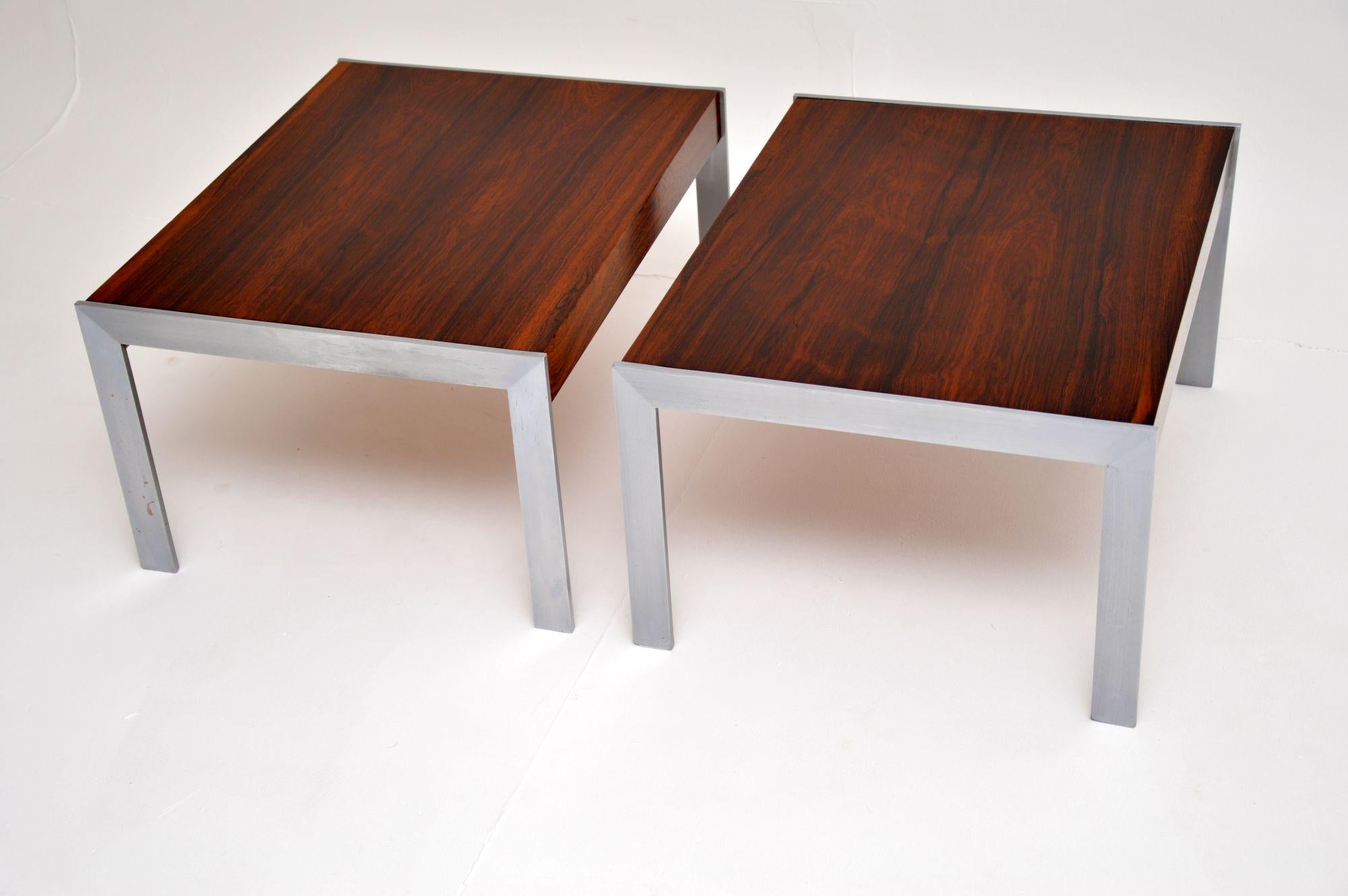 Late 20th Century 1970's Pair of Wood & Chrome Side Tables by Merrow Associates