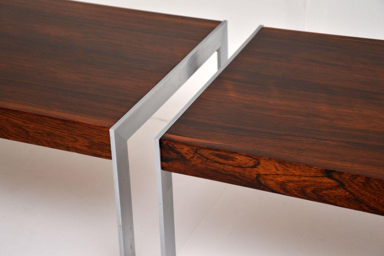 1970's Pair of Wood and Chrome Side Tables by Merrow Associates For ...