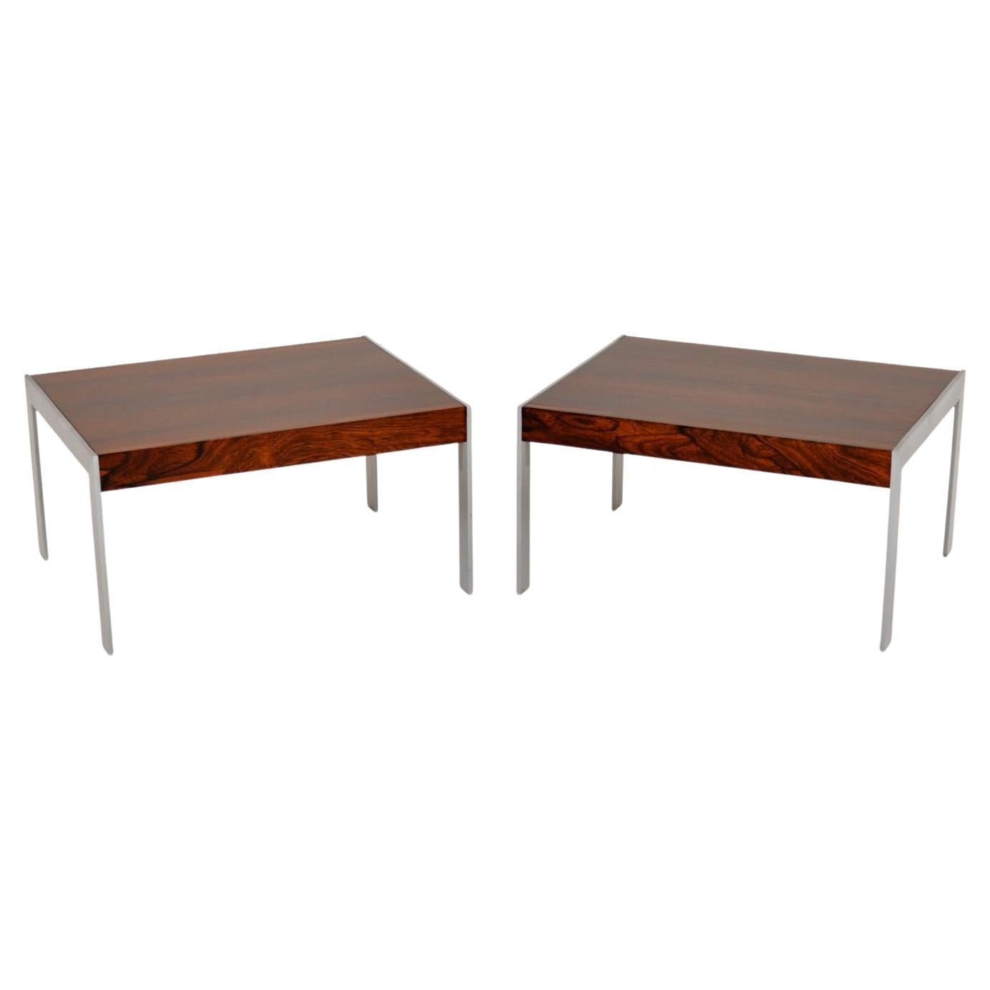 1970's Pair of Wood & Chrome Side Tables by Merrow Associates