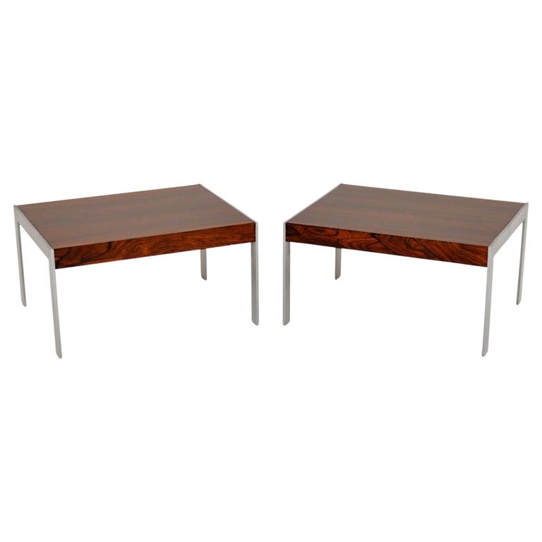 1970's Pair of Wood and Chrome Side Tables by Merrow Associates For ...