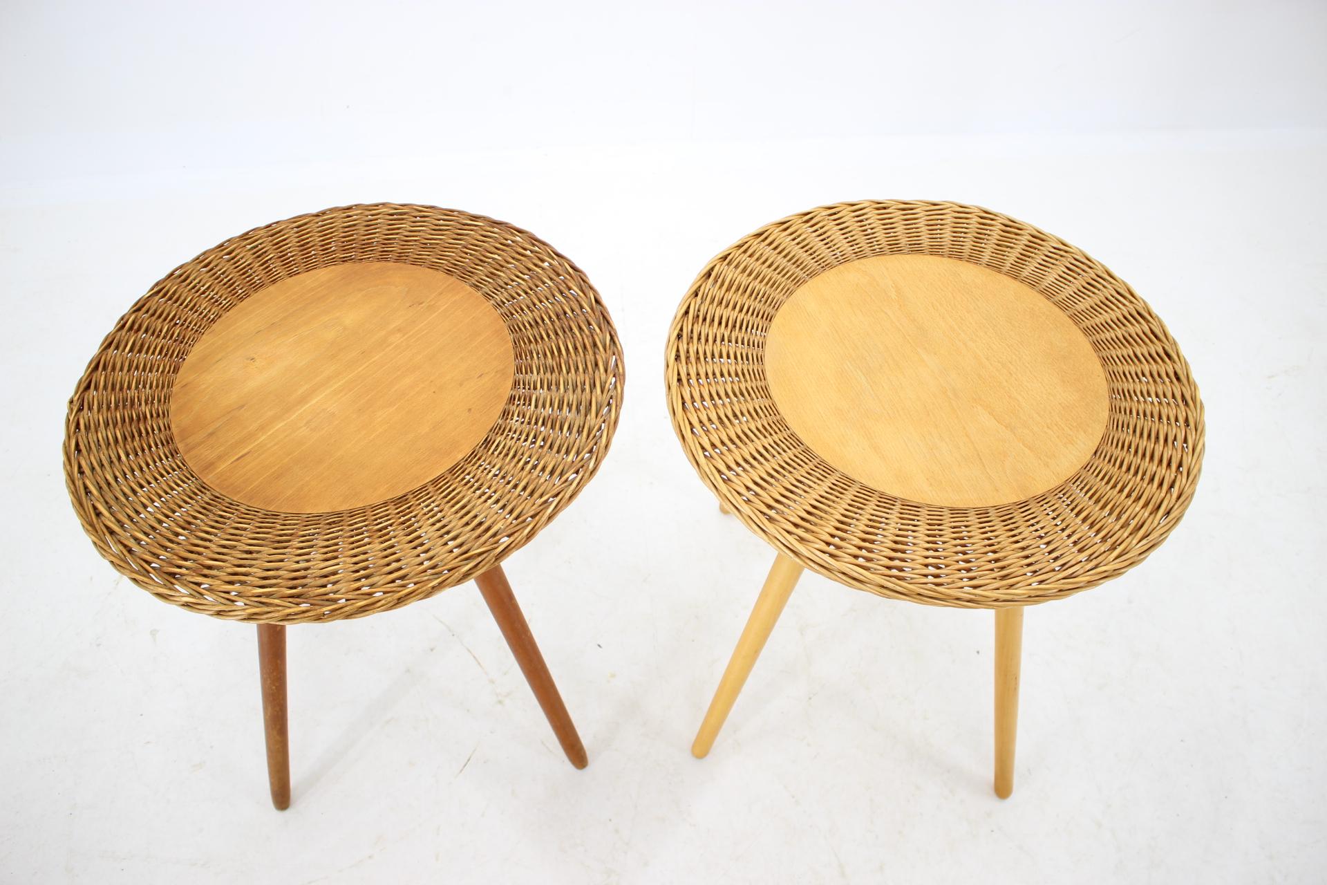 Mid-Century Modern 1970s Pair of Wooden Side Tables by ULUV, Czechoslovakia