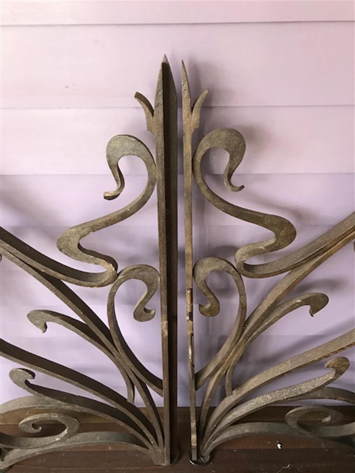 Late 20th Century 1970s Pair of Wrought Iron Art Nouveau Style Gates from France