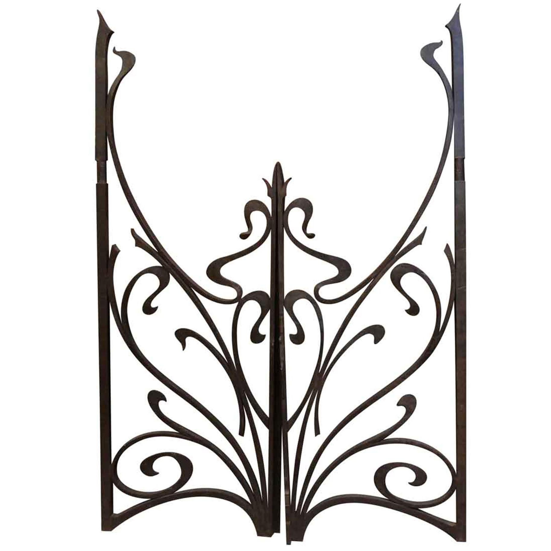 1970s Pair of Wrought Iron Art Nouveau Style Gates from France