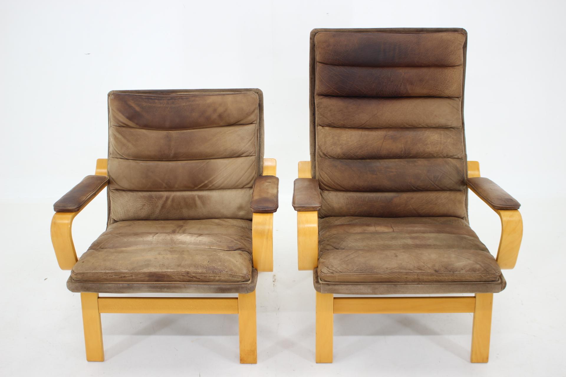 Mid-Century Modern 1970 Paire de Fauteuils en Cuir Yngve Ekström 