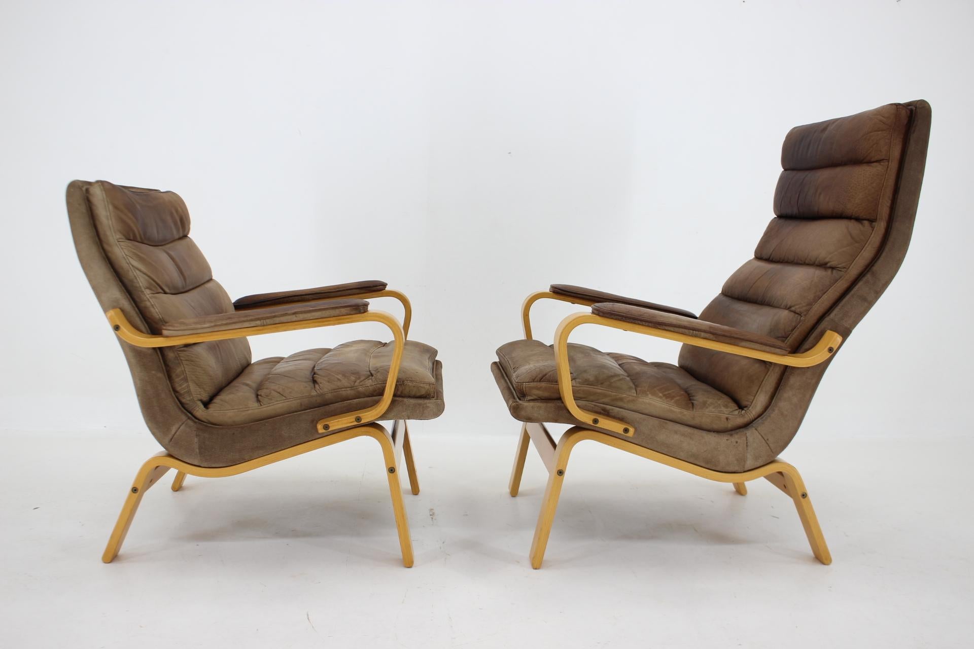 1970 Paire de Fauteuils en Cuir Yngve Ekström 