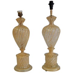 Vintage 1970s Pair or Similar of Barovier y Toso Lamps with Gold Paillons Murano Crystal